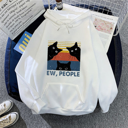 Kvinders hoodie med stilfuld kattemotiv og inspirerende tekst Skovae