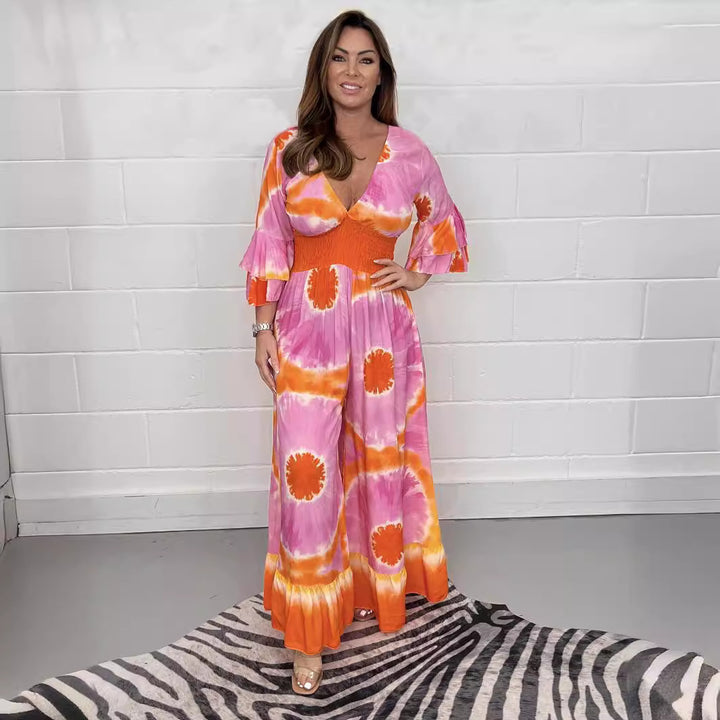 Dame Casual Jumpsuit med brede ben og raffinerede ærmedetaljer Stilla