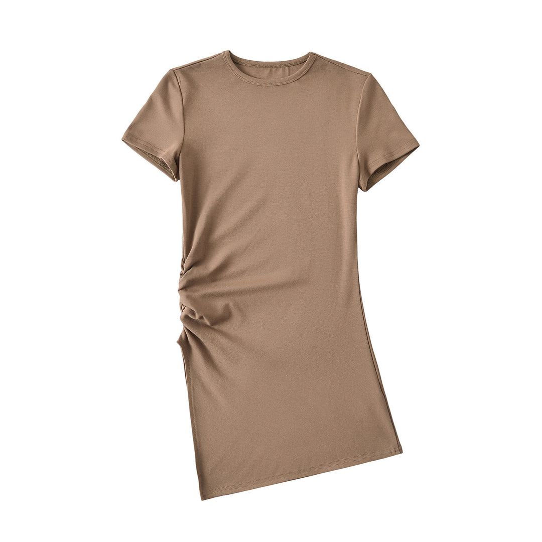 Dame figurtilpasset T-shirt kjole med asymmetrisk søm og moderne flæse detaljer Stilla