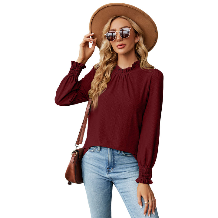 Dame volangbluse med elastiske ribkanter Stilla