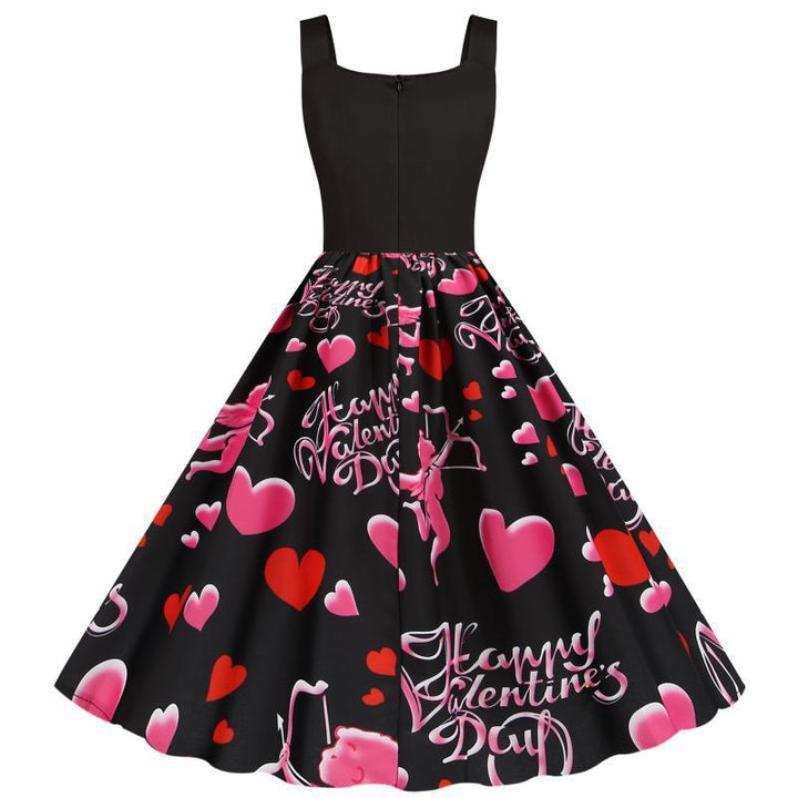 Kvinders Rockabilly Kjole med Hjerte Motiv og A-Linje Snit Stilla