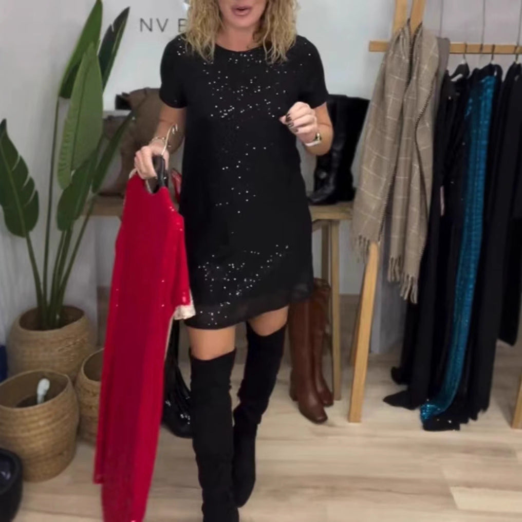 Dame Glamourøst Minikjole med glitrende palletter og elastisk talje Stilla