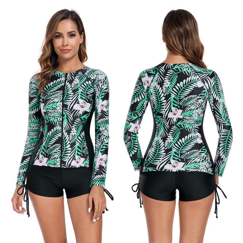 Dame Sporty UV-beskyttelse Rash-Guard med blomstret design og shorts Stilla