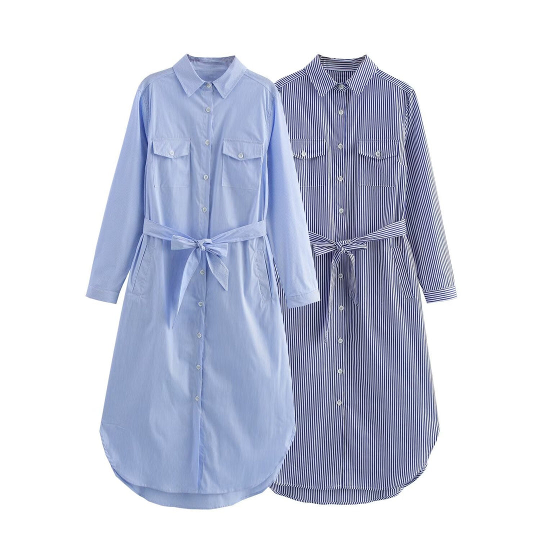 Femme Button-Up Utility Kjole med justerbar snor i taljen Stilla