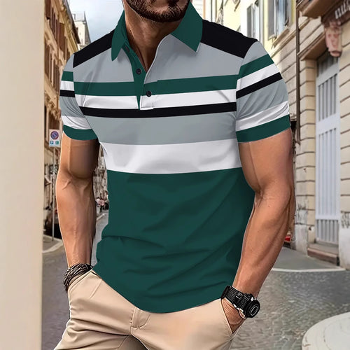 Herrer polo t-shirt med moderne stribemønster og åndbart materiale Stilla