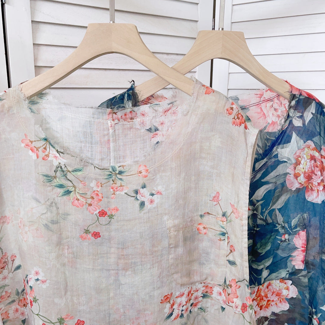 Dame Floral Print Linned Tunika Overdel Stilla
