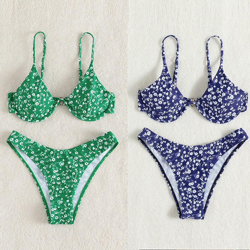 Dame triangel-bikini med blomstermønster og komfortabel pasform Skovae