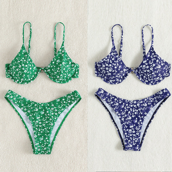Dame triangel-bikini med blomstermønster og komfortabel pasform Skovae
