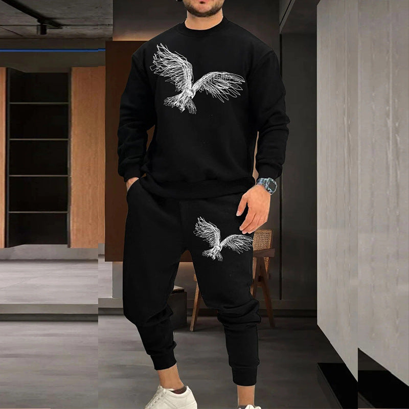 Herrer Sporty Sweatshirt og Joggingbukser Sæt med moderne Print Stilla