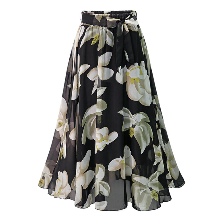 Dame maxifarvet nederdel med floral design og elastisk talje Stilla