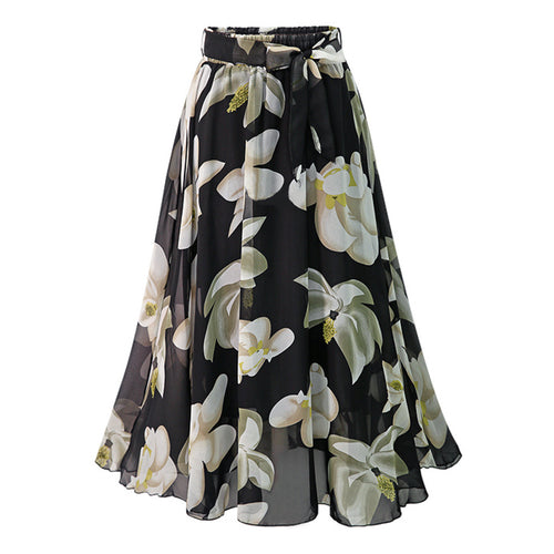 Dame maxifarvet nederdel med floral design og elastisk talje Stilla