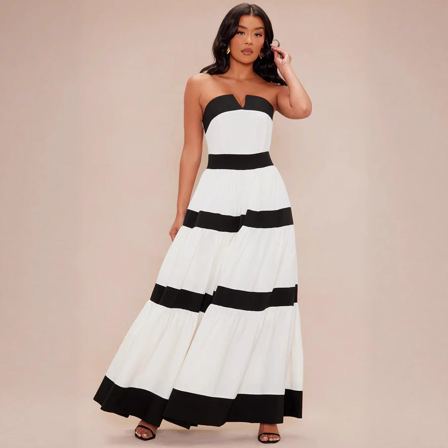 Dame maxikjole med off-shoulder design og vid skirt Skovae