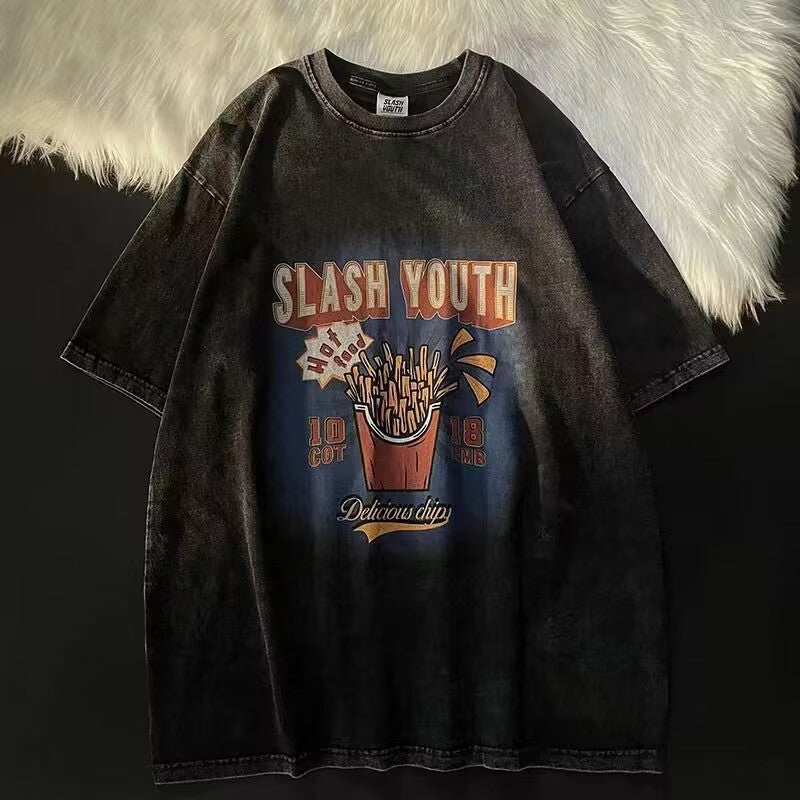 Dame afslappet T-shirt med nostalgi Fastfood-print og oversize skæring Stilla