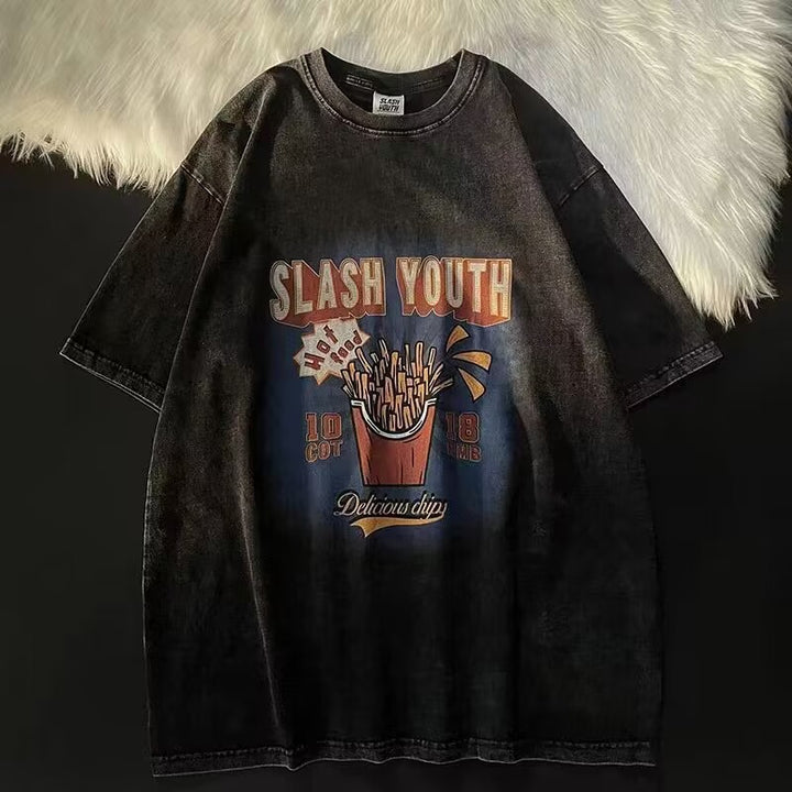 Dame afslappet T-shirt med nostalgi Fastfood-print og oversize skæring Stilla