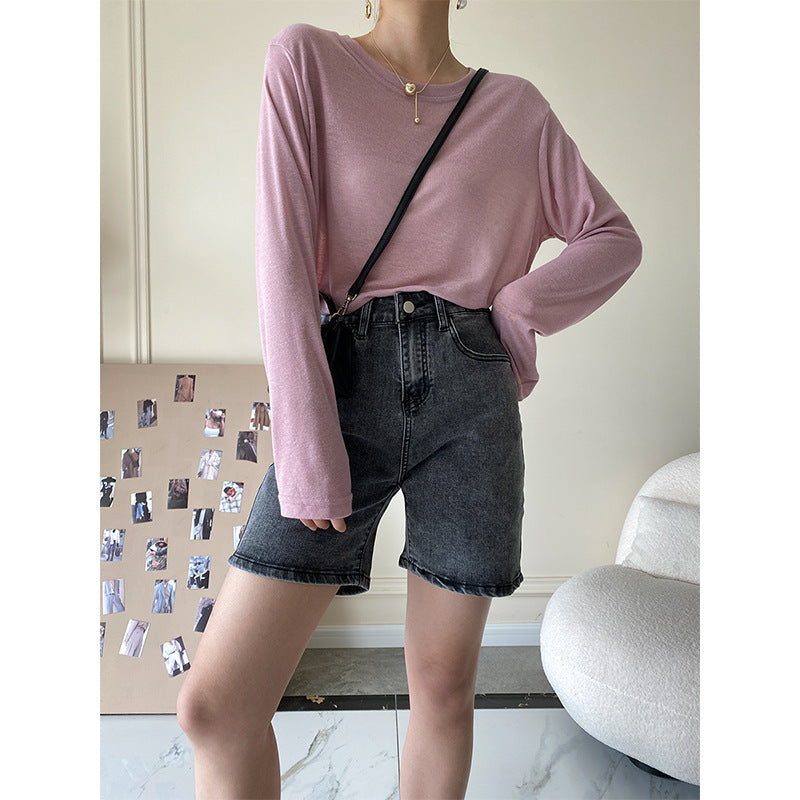 Kvinders komfortable denim shorts med høj talje Stilla