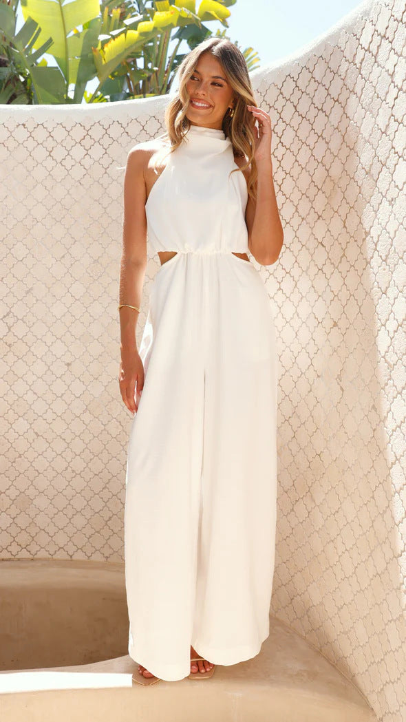 Kvinde jumpsuit med sidesnit og komfortabelt vidde ben design