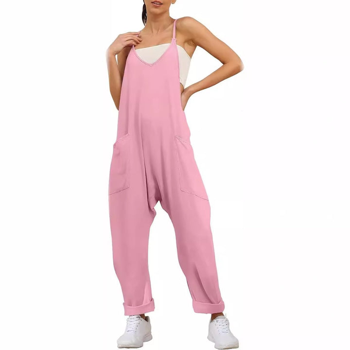 Dame Afslappet Jumpsuit med dyb udskæring og praktiske lommer Stilla