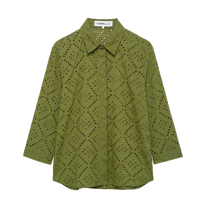 Femme Eyelet Detail Button-Up Skjorte Stilla