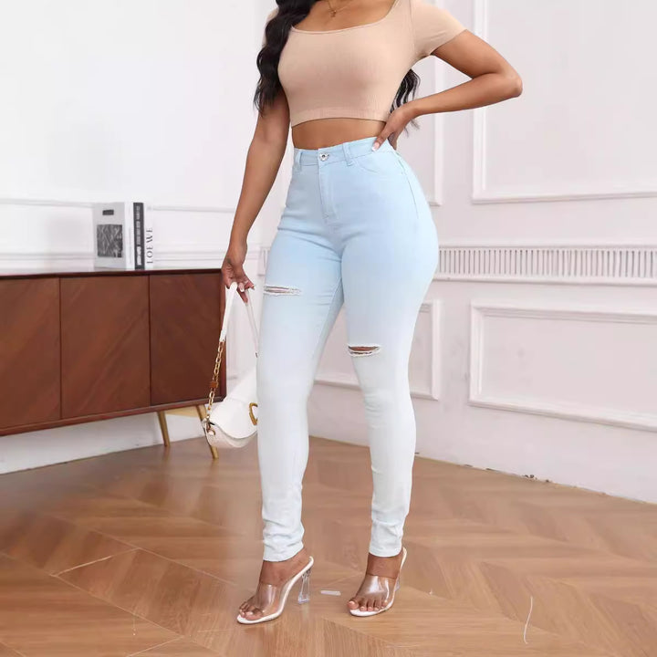 Dame Høj taljeret Skinny Jeans med moderne Ripped-detaljer og komfortabel Stretch Stilla