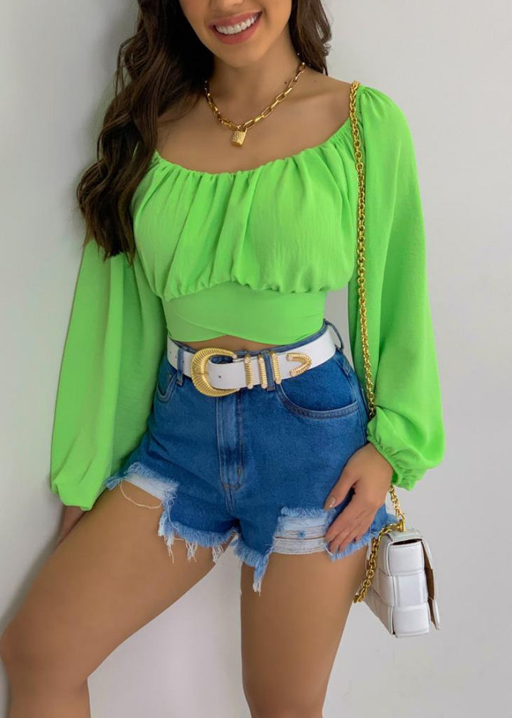 Dame Off-Shoulder Bluse med volantærmer og gummibånd Stilla