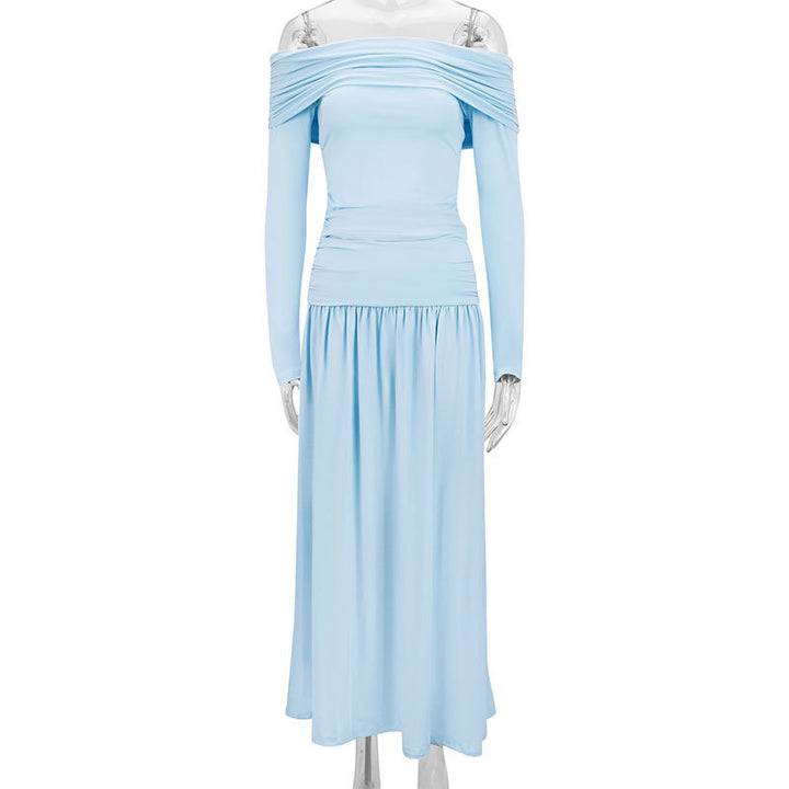 Dame maxikjole med elegant rynk og off-shoulder design Skovae