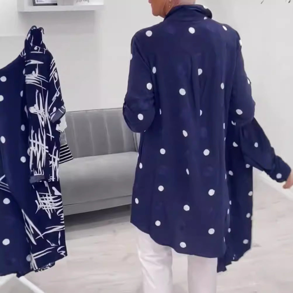 Dame Langærmet bluse med struktureret prikkedesign og praktisk knaplukning Stilla