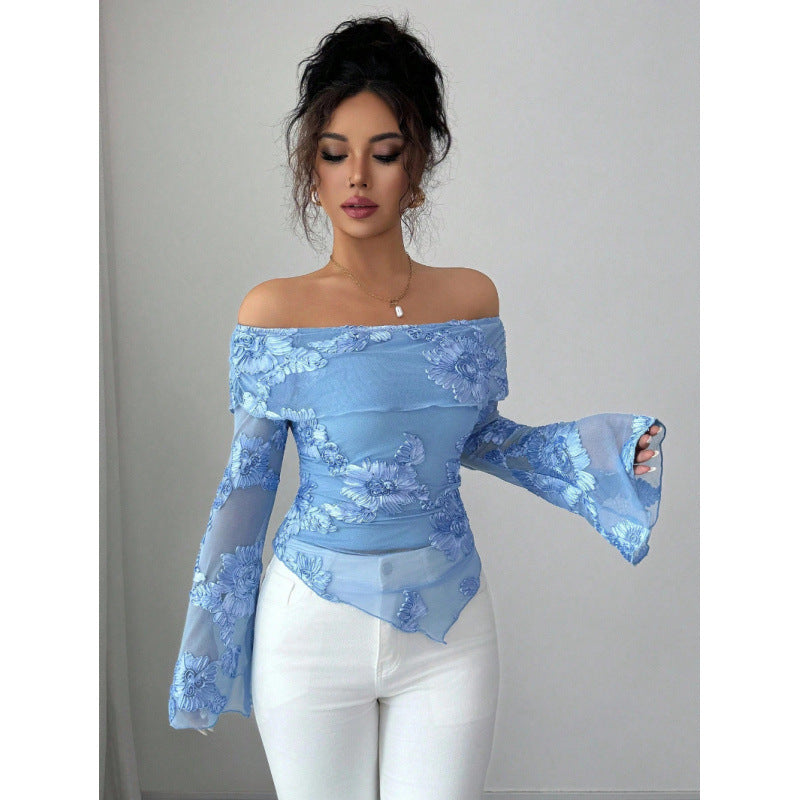 Dame Elegant top med skulderløs design og blomsterprint Skovae