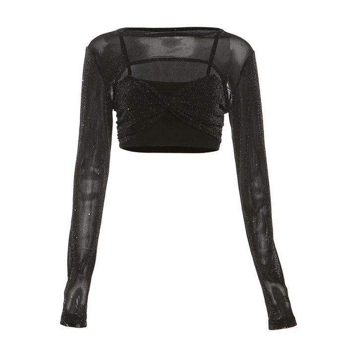 Dame elegant, figursyet top med transparente ærmeapplikationer Stilla