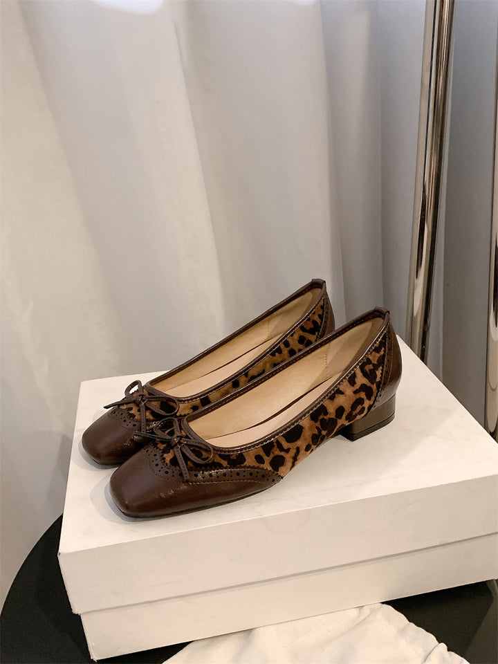 Dame elegante Ballerinas med leopardmønster og sløjfedetalje Stilla