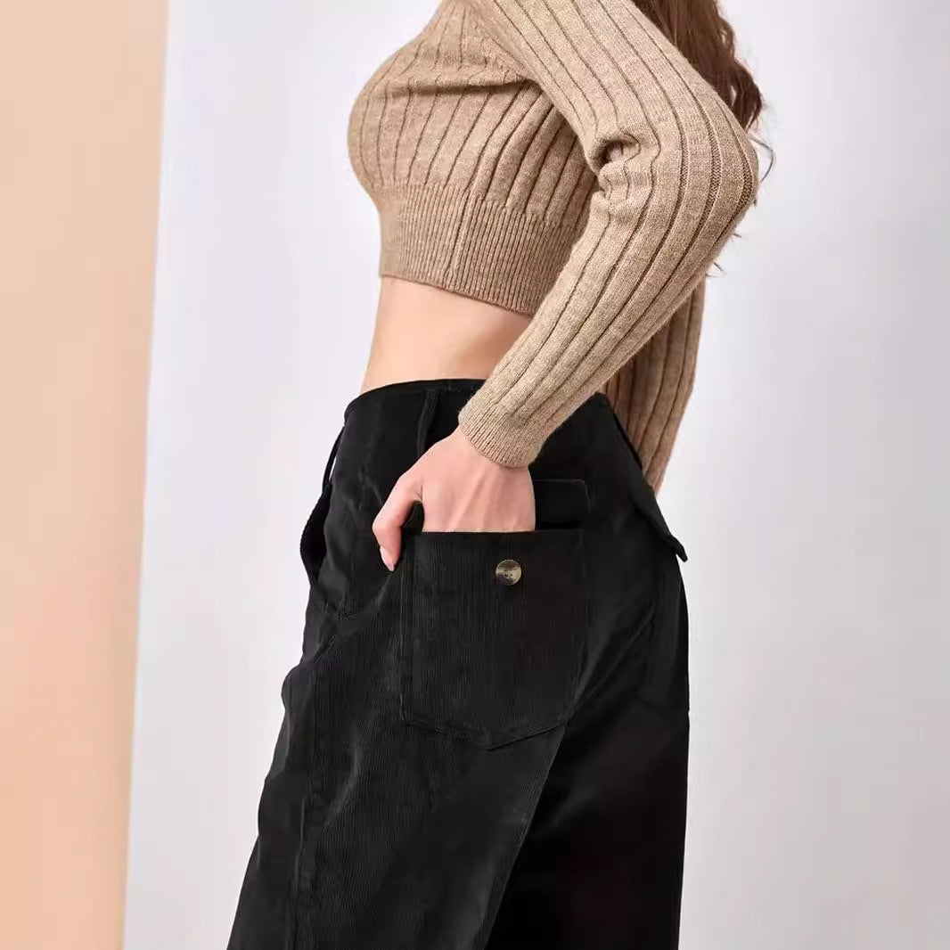 Damevidde Cordbukser med elegant plissé-look Stilla