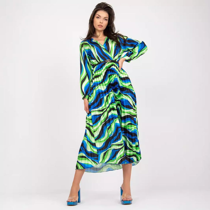 Dame elegant Maxi-kjole med bølgende design og V-hals Stilla