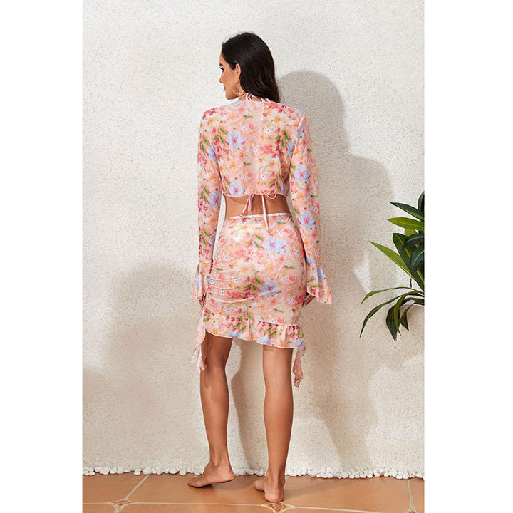 Dame Floral Crop Top og Mini Skirt Set Stilla