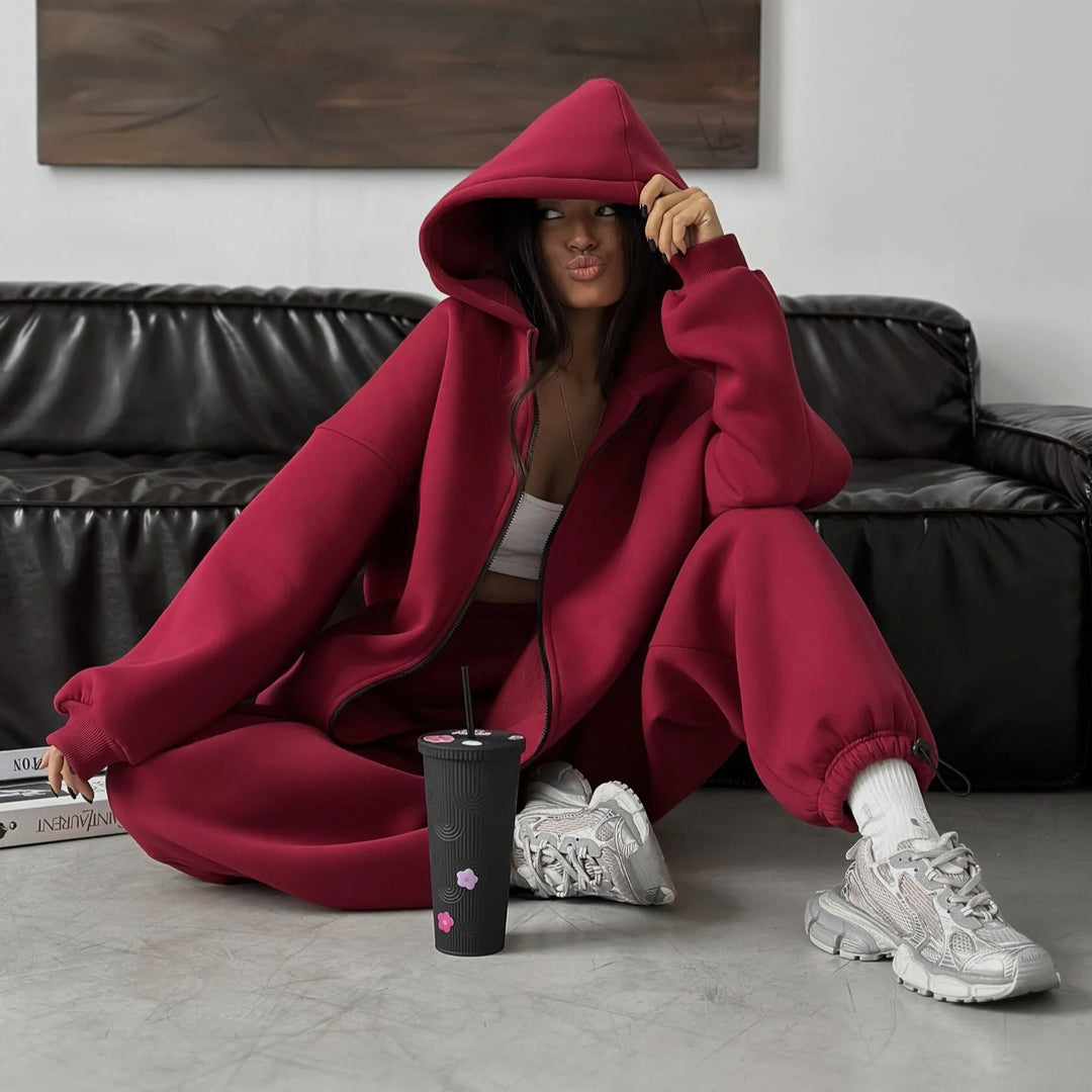 Dame Oversized Hoodie-Sæt med brede Bukser Stilla