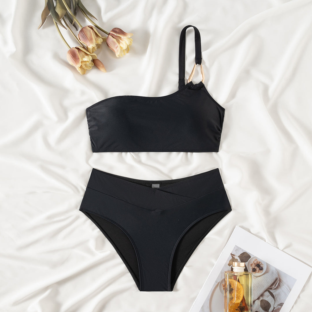 Dame Højtaljet Bikini-sæt med asymmetrisk top Skovae