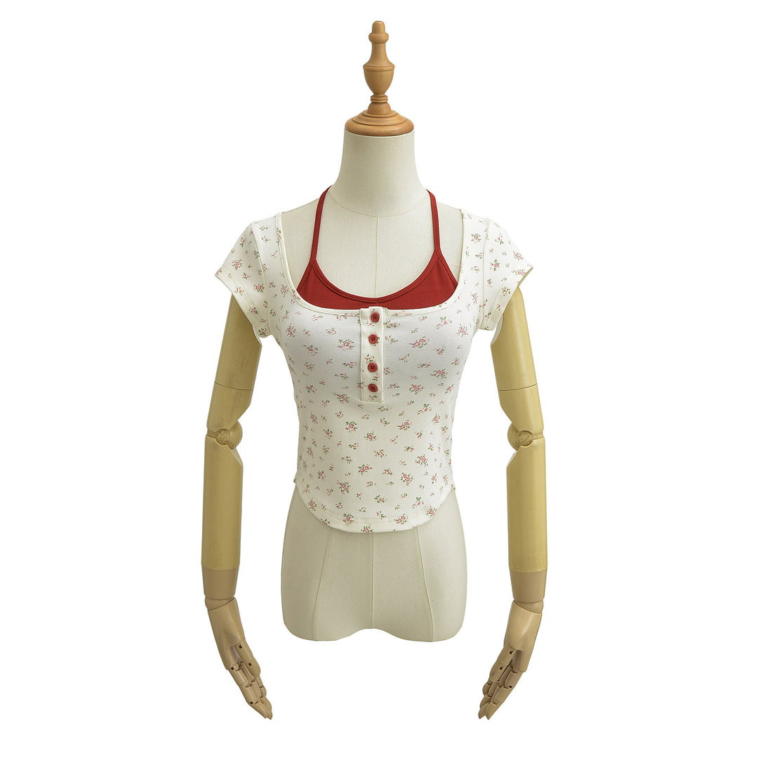 Dame Crop-Top med legende bindedesign og moderigtige knapdetaljer Stilla