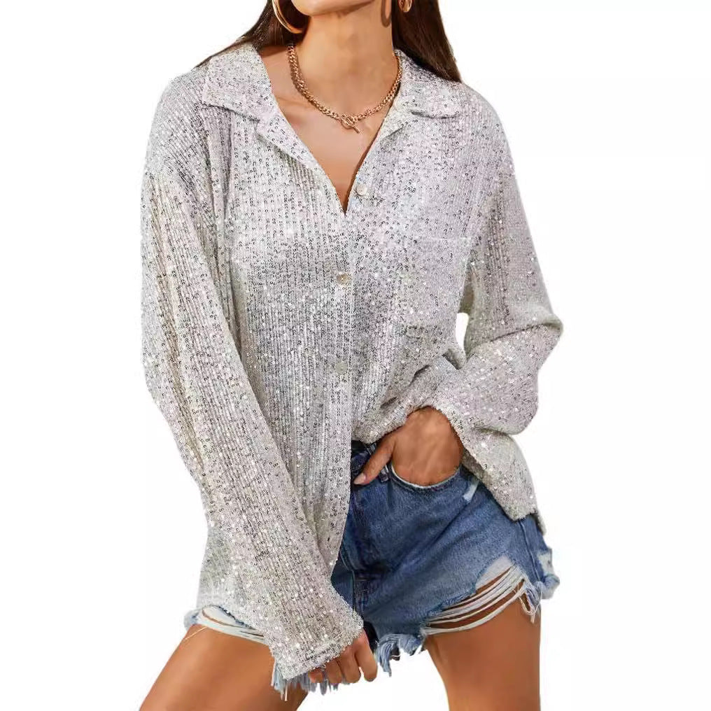 Dame Mode Bluse med Glimmer og løs pasform Stilla