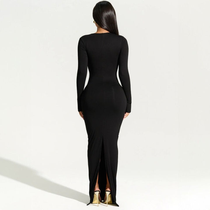 Dame Bodycon Maxikjole med asymmetrisk udskæring og lange ærmer Stilla