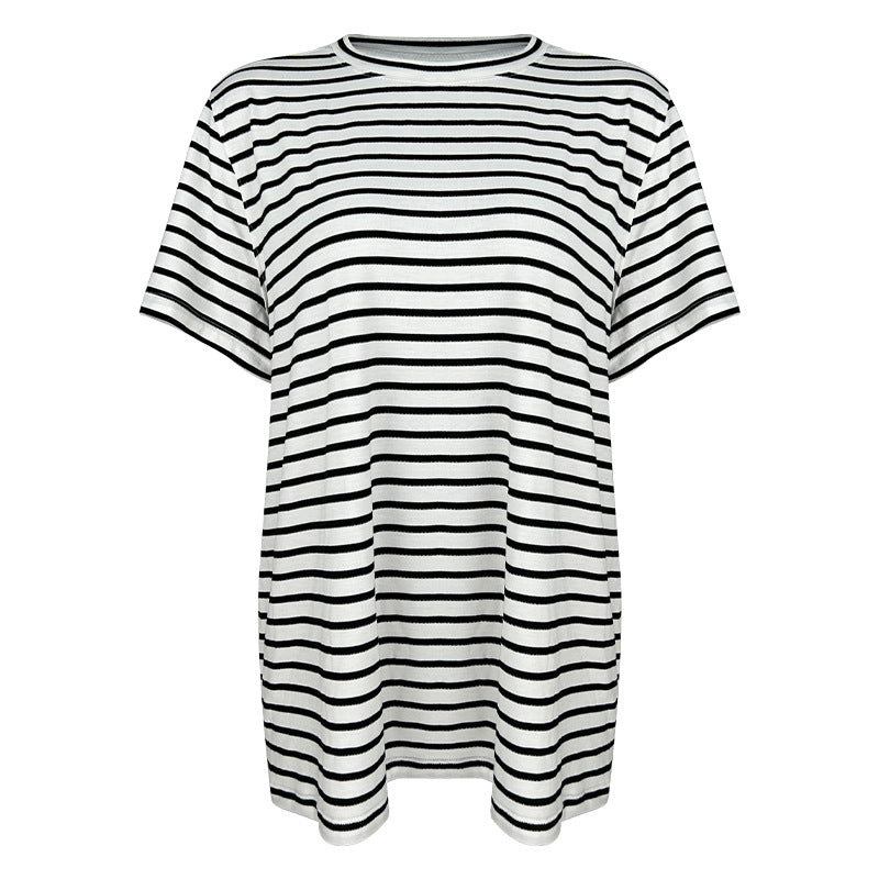 Damer casual stribet oversized T-shirt i blødt bomuld med rund halsudskæring Stilla