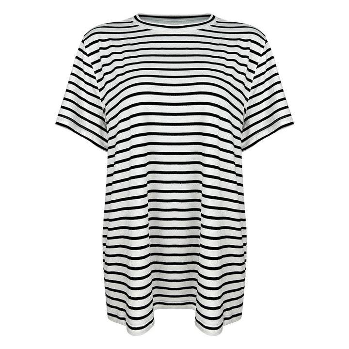 Damer casual stribet oversized T-shirt i blødt bomuld med rund halsudskæring Stilla