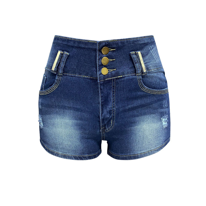 Damer Højtaljede Denim-Shorts med knapdetaljer og trendy snit Stilla