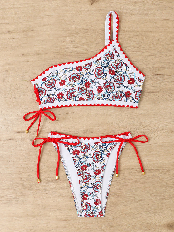 Dame asymmetrisk blomsterprint bikini-sæt Stilla