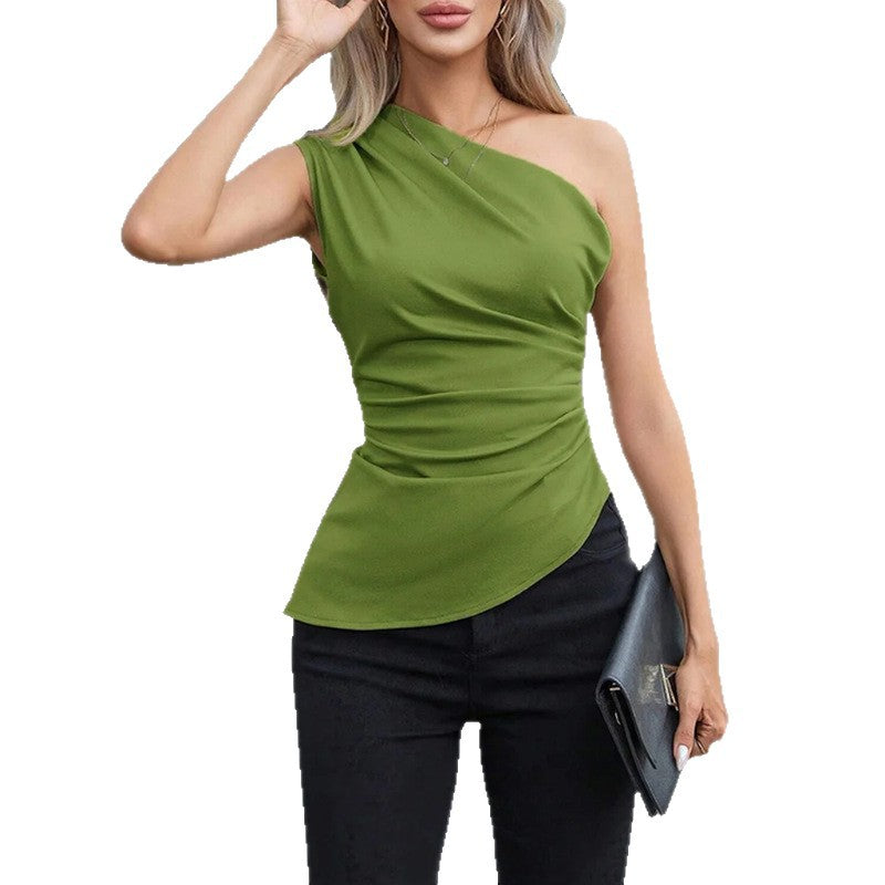 Damer Elegant One-Shoulder Top med Volanger og Asymmetrisk Snit Stilla