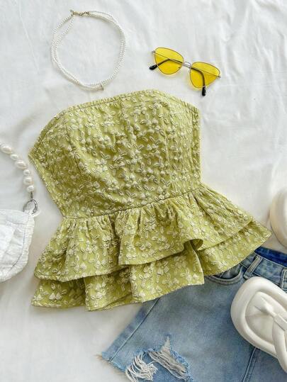 Dame Peplum Top med blomsterdesign Stilla