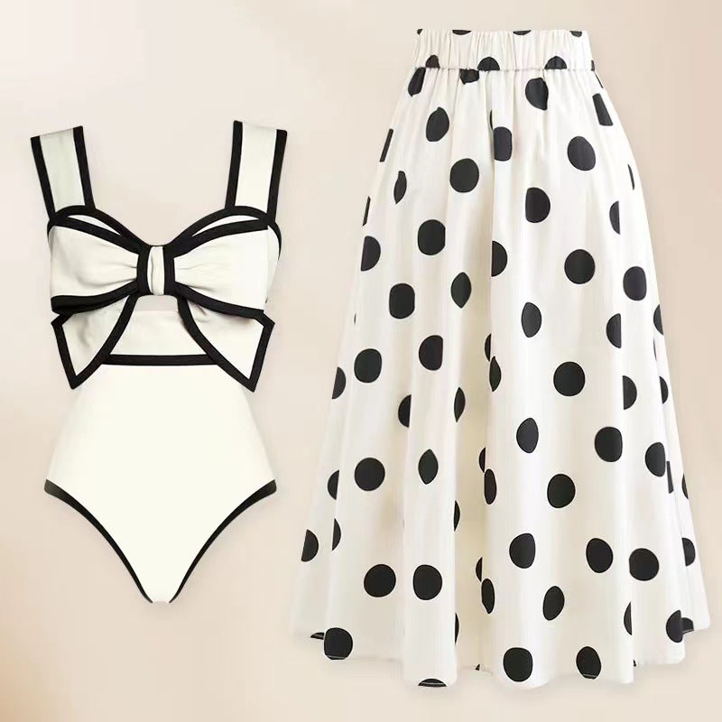 Dame Elegant svømmebånd og polkaprikker-maxi-nederdel-sæt Stilla