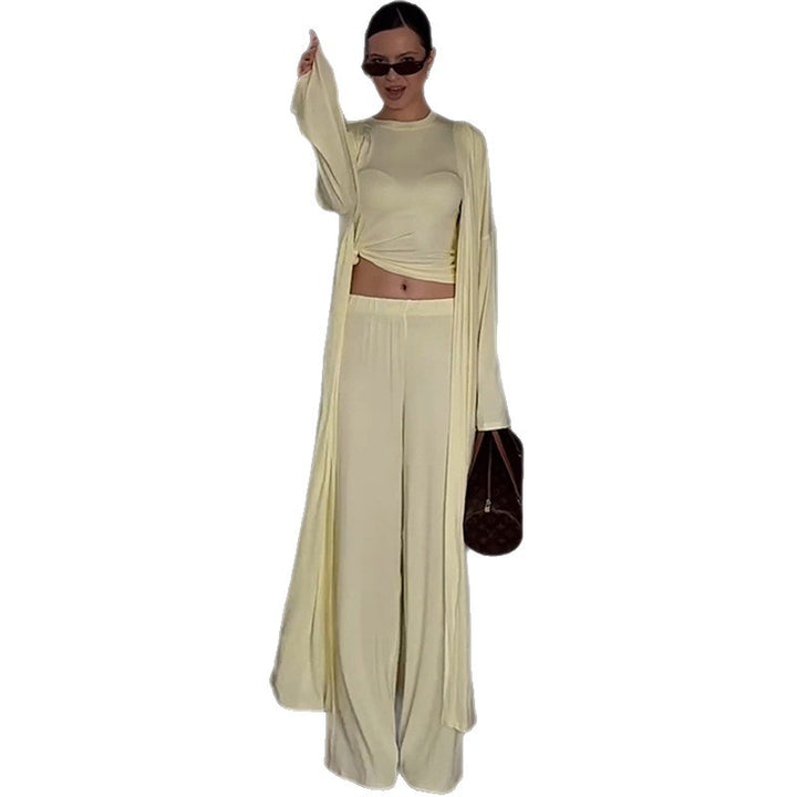 Dame Lounge-sæt i blød jersey med cropped top og bredt ben Stilla