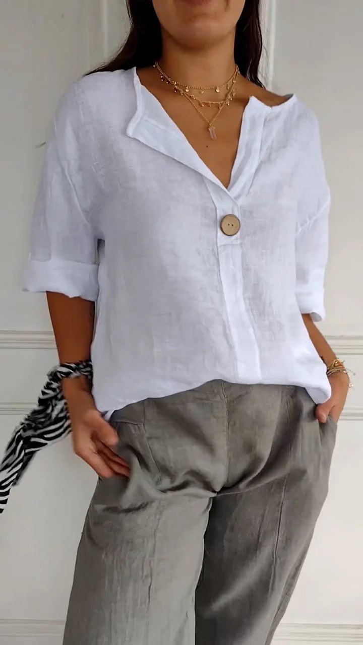 Damer Let lærbluse med elegant knapdesign Stilla