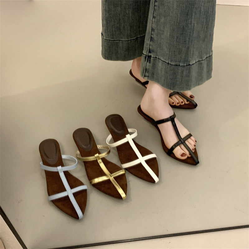 Dame elegante Open-Toe Slide Sandaler med metalliske remme Stilla