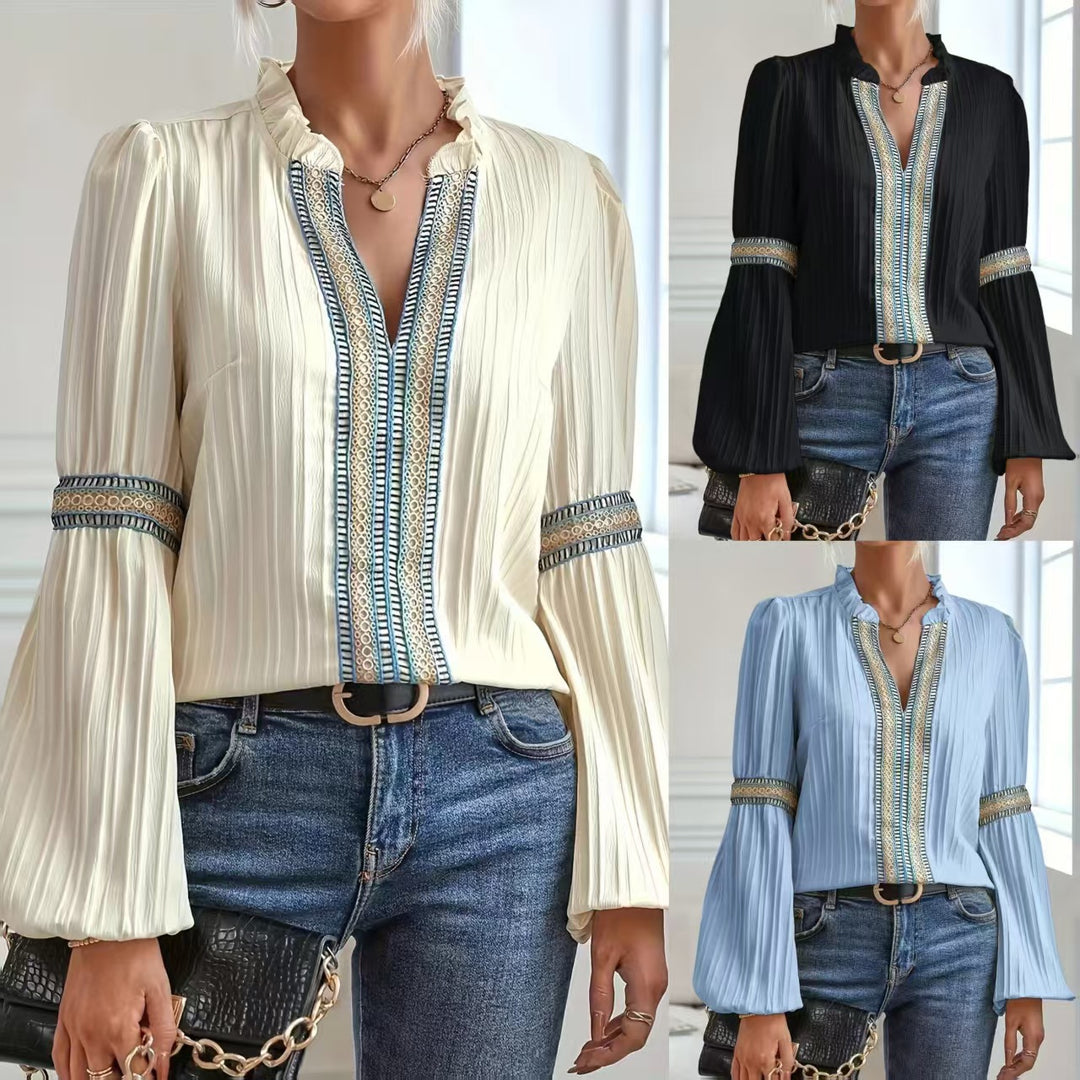 Femme Elegante Faltenbluse med dekorerede manchetter Stilla