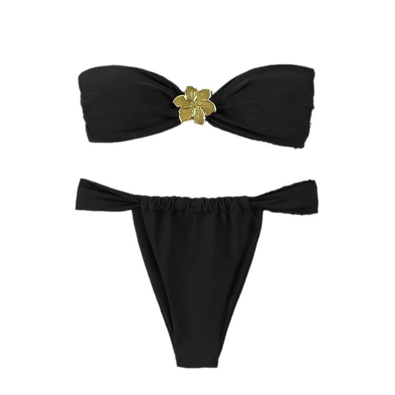 Dame Bandeau-bikini-sæt med elegant smykkedetalje Skovae