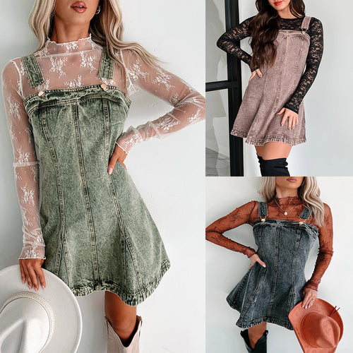 Dame Jeans-rammekjole med elegante stropper og afslappet snit Stilla